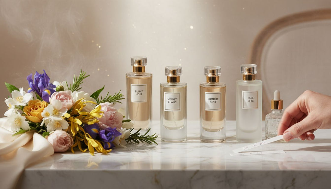 Elegant perfume bottles arranged for comparison