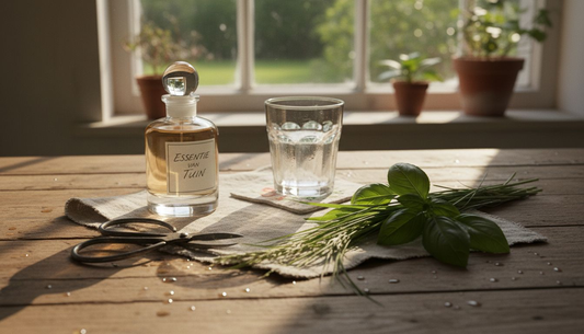 Parfumflesje met een frisse, groene botanische uitstraling