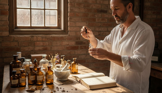 Parfumeur aan het werk in een ambachtelijk parfumatelier