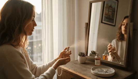 Vrouw introduceert vegan parfum op kantoor