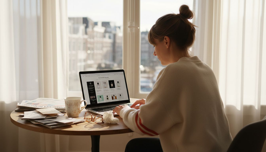 Een vrouw koopt vanuit huis parfum via een webshop.