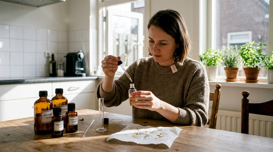 Op een zonnige ochtend staat een vrouw in haar keuken haar eigen parfum te maken.
